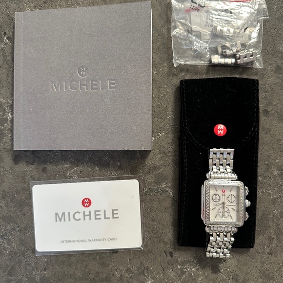 Michele Deco Stainless Diamond Watch with Mother of Pearl and Chronograph - Picture 2 of 4